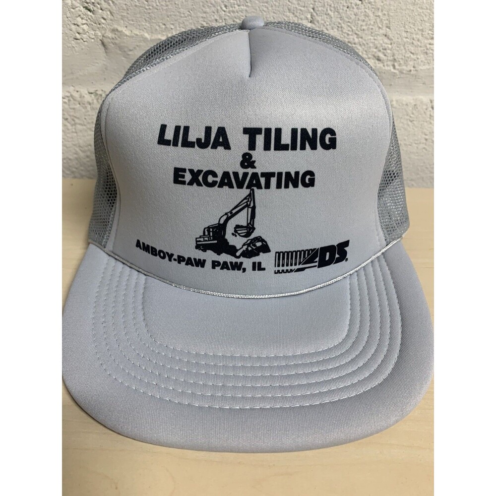 Lilja Tiling Excavating Snapback Trucker Hat Cap Gray Mesh Paw Paw Il